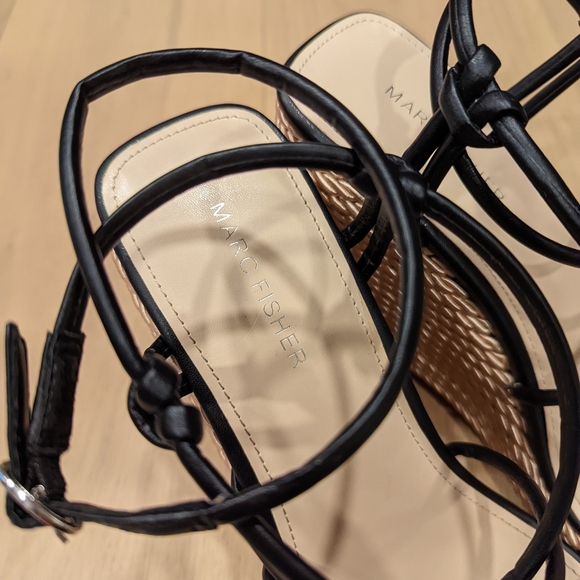 Black Strappy Wedge Sandals - Picture 10 of 11